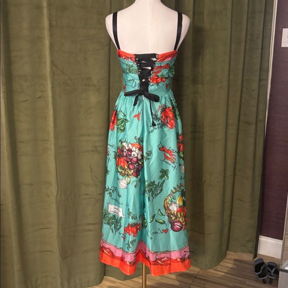 Dolce & Gabbana Turquoise Floral Print Maxi dress with Orange & Pink Accents - Picture 11 of 15